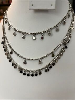 Paparazzi Silvertone Multi-Layer Disc Charm Necklace
